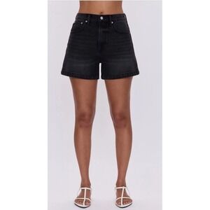 NWT PISTOLA SAIGE HIGH WAISTED Denim SHORTS BLACK GLAMOUR $148 A-LINE HIGH RISE
